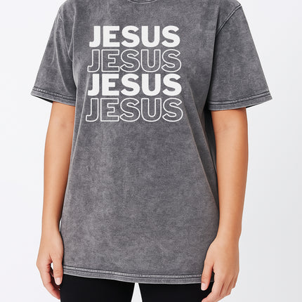 Vintage Mineral Wash "JESUS Stacked" Faith Graphic Tee