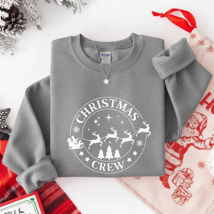 Christmas Crew Santa's Reindeer Sleigh Christmas Gildan Sweatshirt for Adults