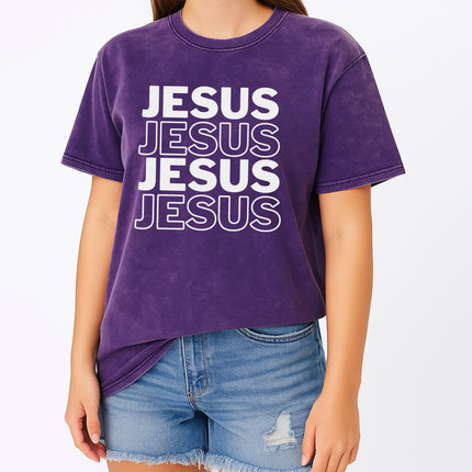 Vintage Mineral Wash "JESUS Stacked" Faith Graphic Tee