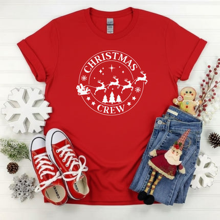 Christmas Crew Santa's Reindeer Sleigh Gildan T-Shirt for Adults