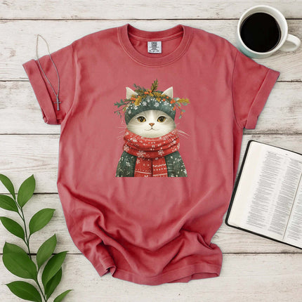 Comfort Colors Festive Cat Christmas T-Shirt