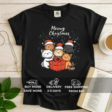 Comfort Colors Happy Meowy Christmas T-Shirt