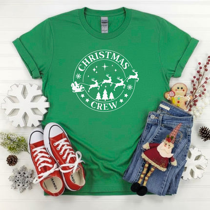 Christmas Crew Santa's Reindeer Sleigh Gildan T-Shirt for Adults