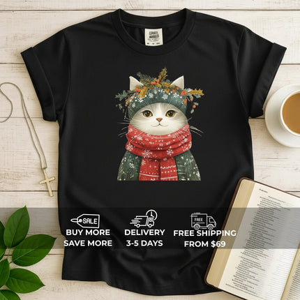 Comfort Colors Festive Cat Christmas T-Shirt