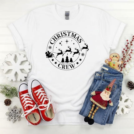 Christmas Crew Santa's Reindeer Sleigh Gildan T-Shirt for Adults