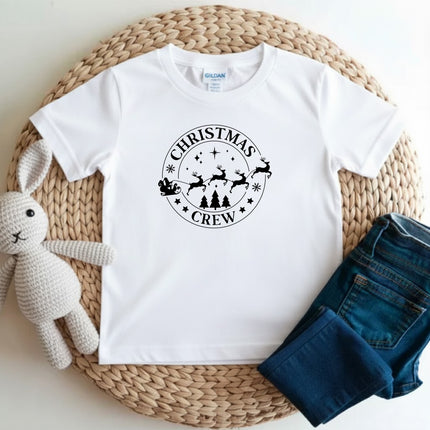 Christmas Crew Santa's Reindeer Sleigh Christmas T-Shirt for Kids