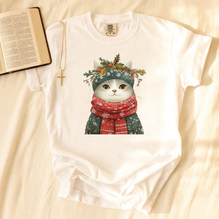 Comfort Colors Festive Cat Christmas T-Shirt