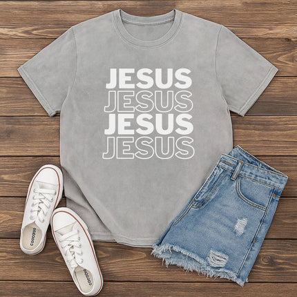 Vintage Mineral Wash "JESUS Stacked" Faith Graphic Tee