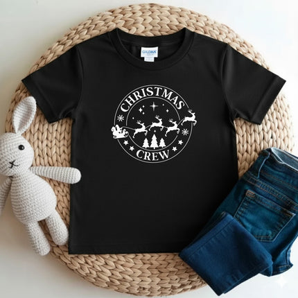 Christmas Crew Santa's Reindeer Sleigh Christmas T-Shirt for Kids