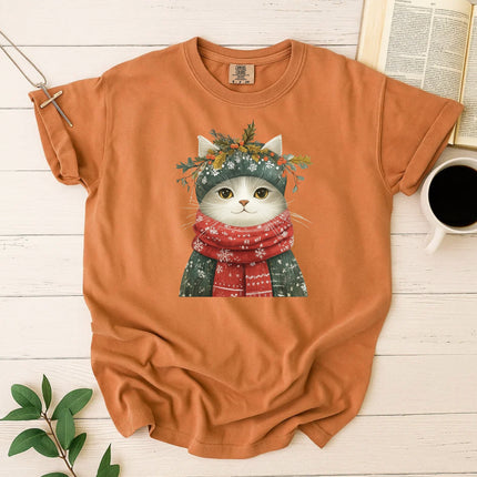 Comfort Colors Festive Cat Christmas T-Shirt