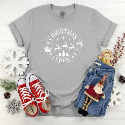Christmas Crew Santa's Reindeer Sleigh Gildan T-Shirt for Adults