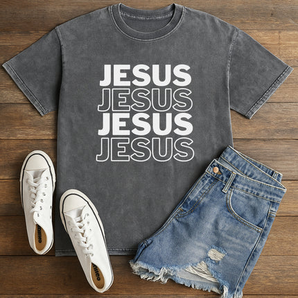 Vintage Mineral Wash "JESUS Stacked" Faith Graphic Tee