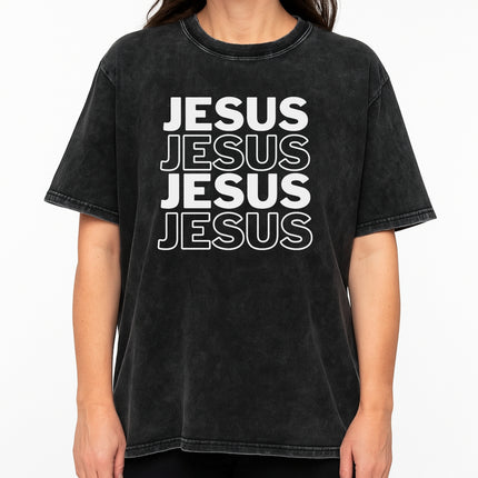 Vintage Mineral Wash "JESUS Stacked" Faith Graphic Tee