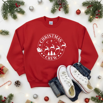 Christmas Crew Santa's Reindeer Sleigh Christmas Sweatshirt for Kids