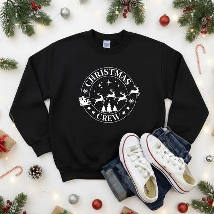 Christmas Crew Santa's Reindeer Sleigh Christmas Sweatshirt for Kids