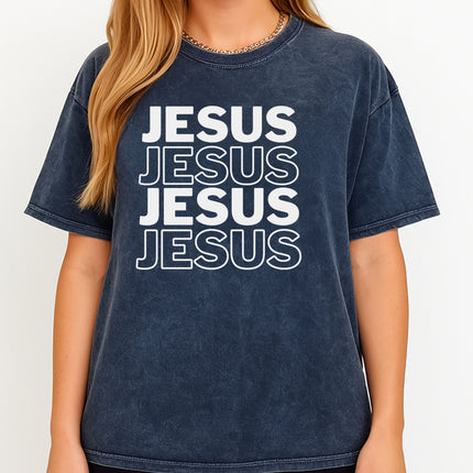 Vintage Mineral Wash "JESUS Stacked" Faith Graphic Tee