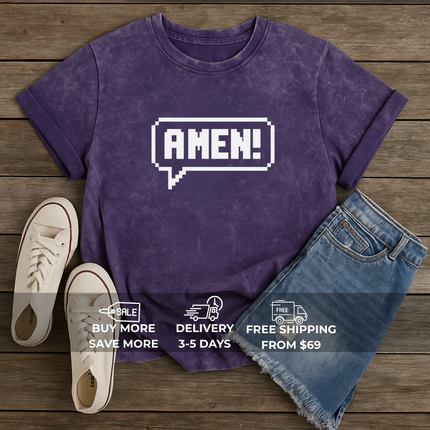 Amen Pixel Retro Christian T-Shirt