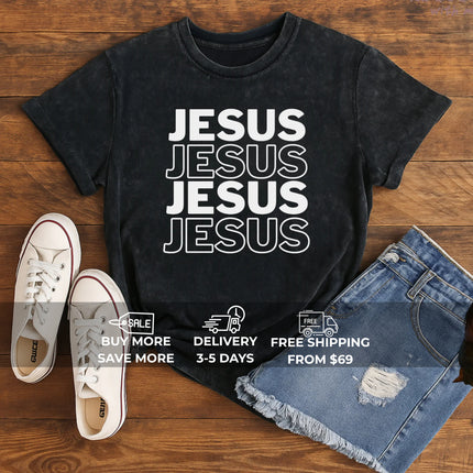 Vintage Mineral Wash "JESUS Stacked" Faith Graphic Tee