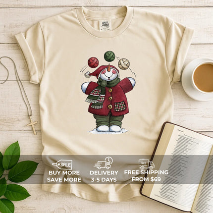 Comfort Colors Juggling Snowman Christmas T-Shirt