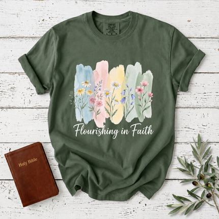 Comfort Colors Flourishing In Faith Watercolor T-Shirt