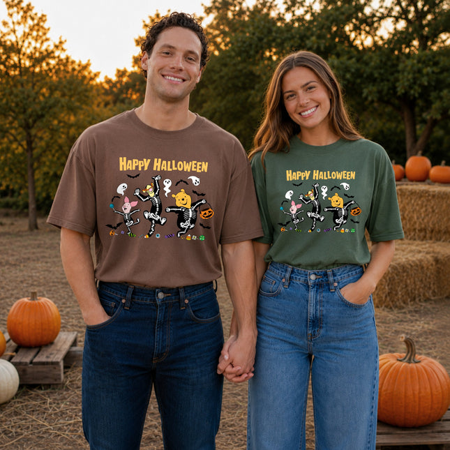 Comfort Colors Cute Halloween Pooh Friends Skeleton Dance T-shirt