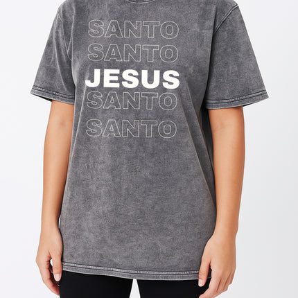 Vintage Mineral Wash Tee SANTO JESUS Stacked Design