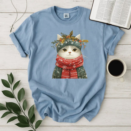 Comfort Colors Festive Cat Christmas T-Shirt