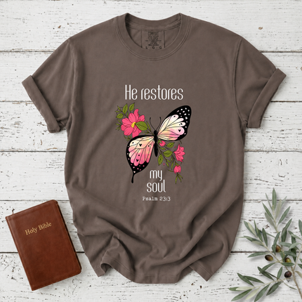 Comfort Colors He Restores My Soul Butterfly T-Shirt