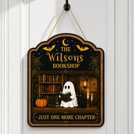 Personalized Halloween Ghost Bookshop Wooden Door Sign