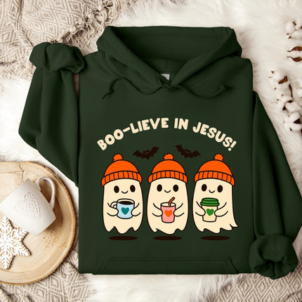 Boo-live in Jesus Cute Ghost Gildan Hoodie