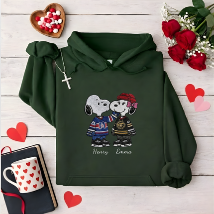Embroidered Hockey Couple Hoodie