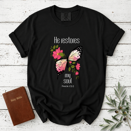 Comfort Colors He Restores My Soul Butterfly T-Shirt