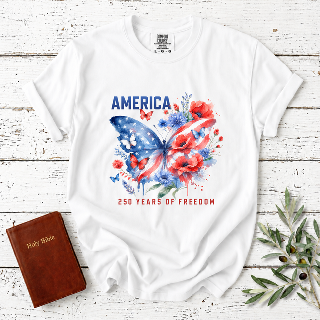 Comfort Colors America 250 Years Of Freedom Watercolor Butterfly T-Shirt