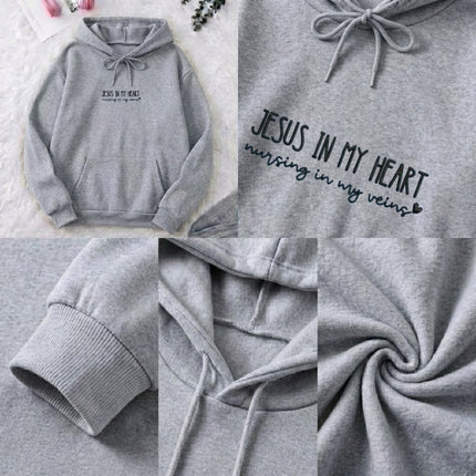 Jesus Heals I Just Nurse Embroidered Hoodie