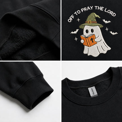 Spooky Off To Pray A Lord Halloween Embroidered Sweatshirt