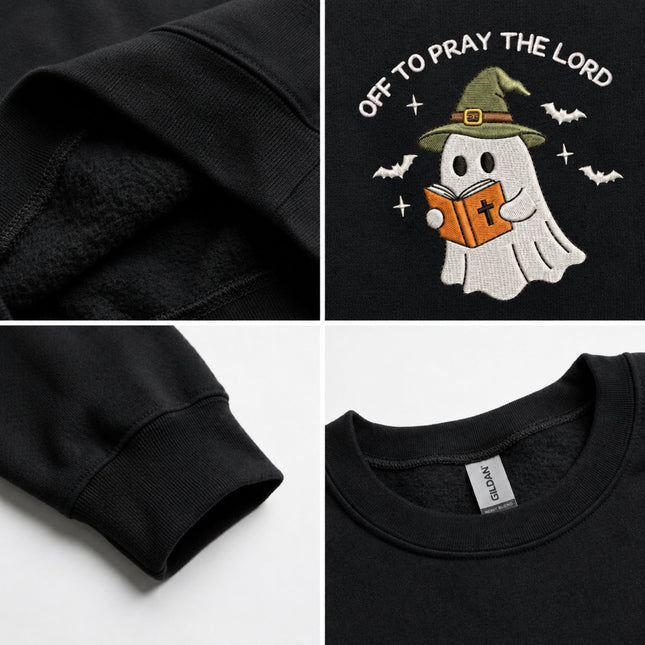 Spooky Off To Pray A Lord Halloween Embroidered Sweatshirt