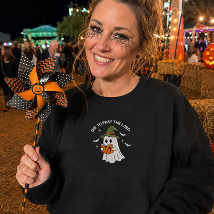 Spooky Off To Pray A Lord Halloween Embroidered Sweatshirt