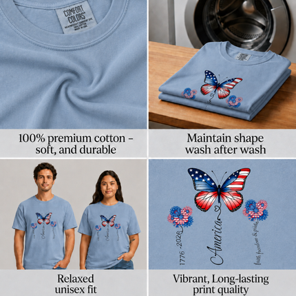 Comfort Colors America 250th Anniversary Patriotic Butterfly T-Shirt