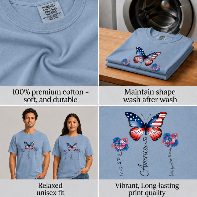 Comfort Colors America 250th Anniversary Patriotic Butterfly T-Shirt