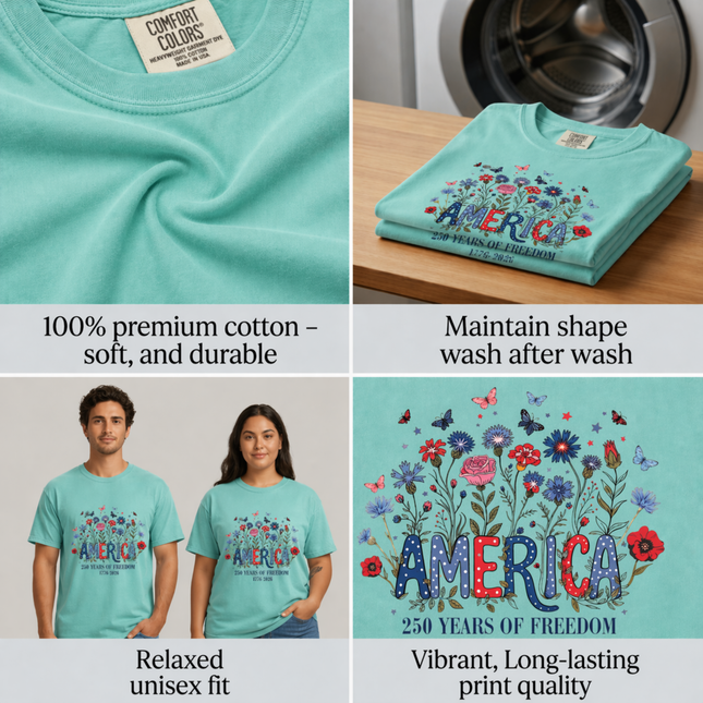 Comfort Colors America 250 Years Of Freedom Floral T-Shirt