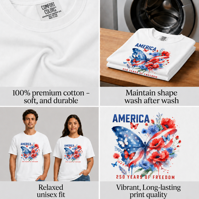 Comfort Colors America 250 Years Of Freedom Watercolor Butterfly T-Shirt
