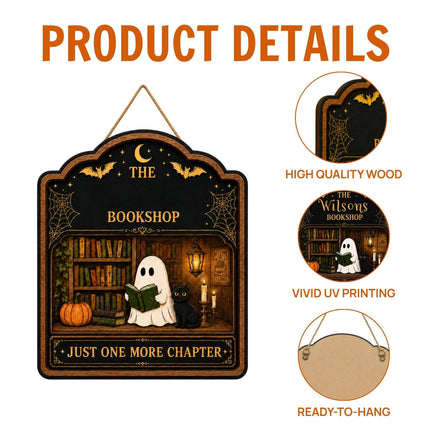 Personalized Halloween Ghost Bookshop Wooden Door Sign