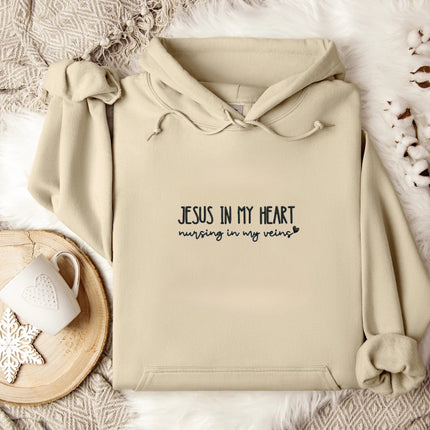 Jesus Heals I Just Nurse Embroidered Hoodie