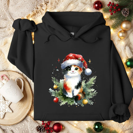 Watercolor Cat Christmas Hoodie