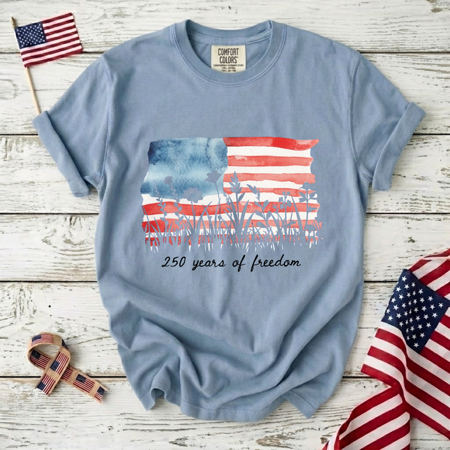 Comfort Colors 250 Years Of Freedom Watercolor Flag T-Shirt