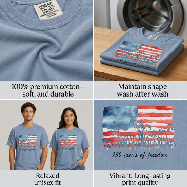 Comfort Colors 250 Years Of Freedom Watercolor Flag T-Shirt
