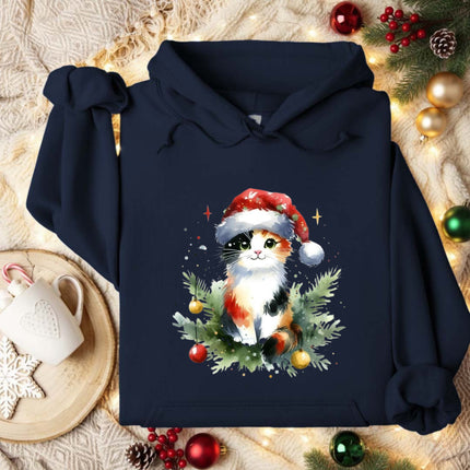 Watercolor Cat Christmas Hoodie
