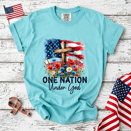 Comfort Colors One Nation Under God Christian Floral Flag T-Shirt