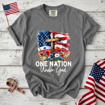 Comfort Colors One Nation Under God Christian Floral Flag T-Shirt