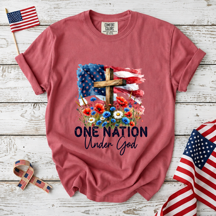 Comfort Colors One Nation Under God Christian Floral Flag T-Shirt